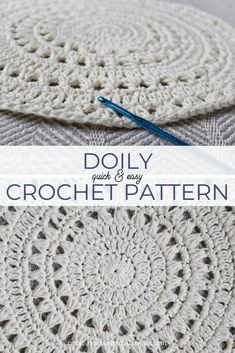 two crocheted doily on top of each other with text overlay that reads, dolly quick and easy crochet pattern