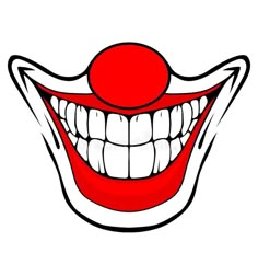 a clown's smile with a red nose and white teeth is shown in this image