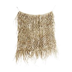 a piece of woven material with fringes on the bottom and sides, against a white background