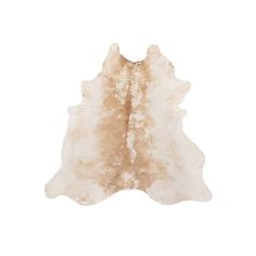 a white and brown cowhide rug on a white background