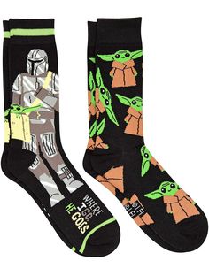 DISNEY’S STAR WARS THE MANDALORIAN Men’s 2 Pair Of Crew Socks Shoe Size 6-12 With BABY YODA Says ‘WHERE I GO HE GOES’ 97% Polyester, 3% Spandex HYP Brand Kawaii Socks, Mens Crew Socks, Star Wars The Mandalorian, Disney S, Novelty Socks, The Mandalorian, S Star, Sock Shoes, Crew Socks