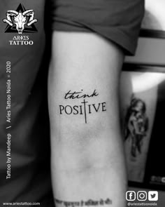 𝑺𝒎𝒂𝒍𝒍 𝑺𝒄𝒓𝒊𝒑𝒕𝒆𝒅 𝑻𝒂𝒕𝒕𝒐𝒐 Think Positive Tattoo, Fine Tattoo, Simple Leg Tattoos, Tattoo Font For Men, Aries Tattoos, Tattoo Training, Small Matching Tattoos, Simple Tattoos For Guys, Forearm Band Tattoos