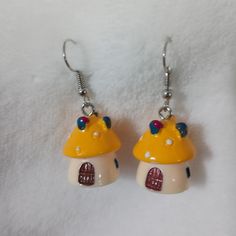 Yellow Mushroom House Earrings Alec Core, House Earrings, Crazy Earrings, Yellow Mushroom, Horseshoe Earrings, Disney Earrings, Weird Jewelry, Baublebar Earrings, Seashell Earrings