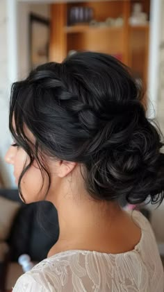 Bridesmaid Updo Black Hair, Bridesmaid Hair Dark Brown Updo, Bridesmaid Hair Thick, Black Hair Bridesmaid Hairstyles, Bridal Hairstyles Dark Hair, Asian Bridesmaid Hairstyles, Wedding Up Do Brunette, Brunette Wedding Updo, Maid Of Honor Updo Hairstyles