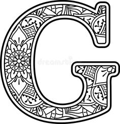 the letter c is decorated with flowers and leaves in black and white coloring book pages