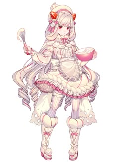 an anime character dressed in pink and white with long hair, holding a fan on her arm