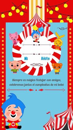 a circus ticket with cartoon characters on the front and back cover, in spanish language