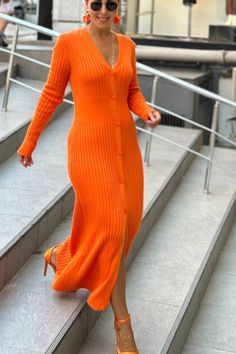 Knit Midi Dress | Orange - Noir Envy Boutique Colorful Sweater Dress, Orange Knit Dress, Cup Of Hot Cocoa, Cool Autumn, Orange Knit, By The Fireplace, The Fireplace, Dress Orange, Cozy Knit