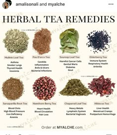 the health benefits of herbs and teas are shown in this graphic above it's caption