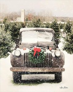 Lori Deiter LD1184 - Winter at the Tree Farm - Truck, Wreath, Christmas Tree Farm, Snow from Penny Lane Publishing Xmas Wallpaper, D Images, Christmas Collage, Old Truck, Christmas Phone Wallpaper, Cute Christmas Wallpaper, Cosy Christmas, Christmas Feeling, Wallpaper Iphone Christmas