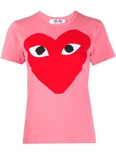 Pink and red cotton heart print round neck T-shirt from Comme Des Garçons Play featuring a heart print, a straight hem, a round neck and short sleeves. Pink Comme Des Garcons, Comme Des Garcons Heart, Play Heart, Play Comme Des Garcons, Comme Des Garcons Play, Heart Shirt, Jersey Shirt, Comme Des Garcons, Heart Print