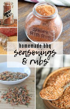 homemade bbq seasonings and rubs are shown in this collage with the words homemade bbq