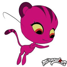 a pink cartoon character with big eyes and an orange nose, flying through the air