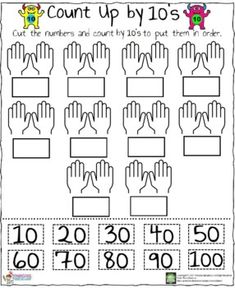 counting numbers and hands to 10s worksheet