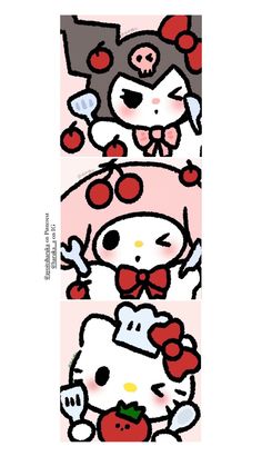 an image of hello kitty with apples on her head and the words hello kitty above it