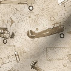 an image of airplanes and planes flying over the land in sepia tones on a white background