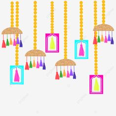 the colorful decorations are hanging from the ceiling with tassels and beads on them