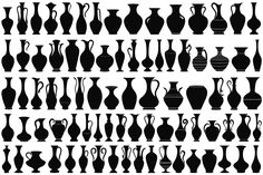 black and white silhouettes of different vases on a white background, each with an individual's own design