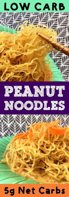 three different types of noodle noodles with the words low carb and peanut noodles