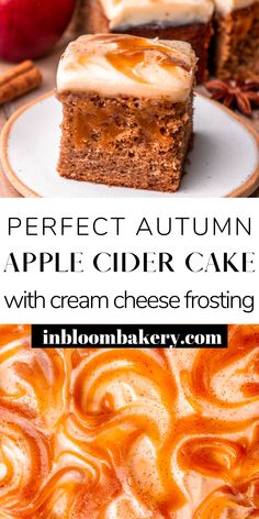 an apple cider cake with cream cheese frosting