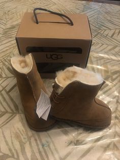 NIB UGG BOO Booties Chestnut Brown 5206 Sheepskin Toddler Boot Sz 6/7 Large L size 18-24 months. Condition is New with box. Very cute in clean condition UGG boots please see photos. Item comes from a smoke free home. Thanks for looking. Toddler Boots, Chestnut Brown, Ugg Boots, Chestnut, Boots