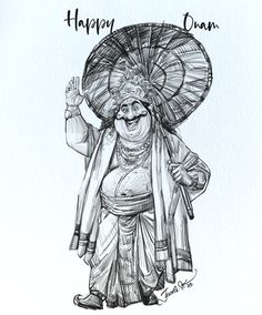 a drawing of a woman holding an umbrella with the words happy drama written on it