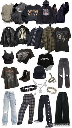 Punk Rock Grunge Outfits, Unisex Grunge Outfits, Grunge Outfit Inspo Edgy, Emo Clothing Ideas, Midsize Emo Outfits, Grunge Style Outfits Men, Emo Clothes Ideas, Rock Aesthetic Clothes, Binder Outfit