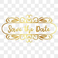 save the date logo with gold lettering on a white background png and psd