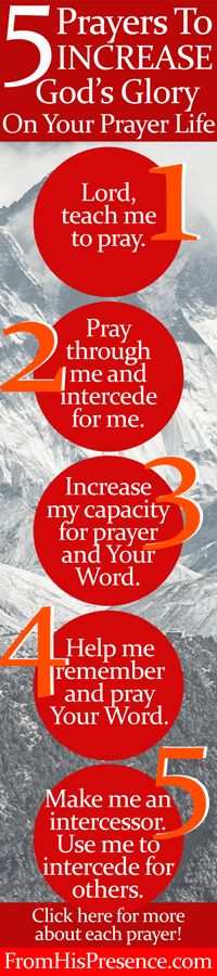 five signs with the words 5 prayers to increase god's glory in red and white