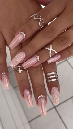 Chrome Pink Valentine Nails, Nails For Fancy Occasions, Ballerina Nail Art Ideas, Nails 2024 Trends Valentines, Pink Nails Chrome Design, Pink Sweet 16 Birthday Nails, Valentines Nails Ballerina, Chrome Nails Valentines, Acrylic Nails 2024 Trends