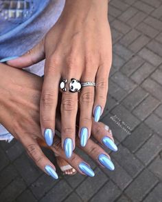 Blue Chrome Nails, Summery Nails, Work Nails, Blush Nails, Shiny Nails, Pearl Nails, Nail Ring, Soft Nails, Nails Manicure