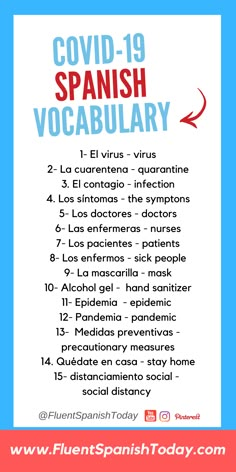 a spanish poster with the words covidd - 19 spanish vocabilary