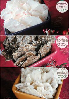 three different pictures showing different types of desserts in small bowls and on top of each other