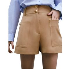 High-Waisted Shorts. Front / Side Pockets. Gold Metal Buttons At Front. Zipper Front Closure. Camel Fabric, Gold Buttons Exterior: 70% Polyester, 25% Viscose, 5% Elastane Accents: 4 Button Accents, 2 Front Pockets, Belt Loops 100% Authentic. *** Marks On Top Of Shorts Is From The Hanger (No Damage) *** Zara Bottoms With Built-in Shorts, Wide Leg Shorts With Elastic Waistband For Work, High Waist Shorts With Pockets For Fall, Short Inseam Shorts With Pockets For Fall, Beige Bottoms With Built-in Shorts For Workwear, Chic Short Bottoms With Pockets, High-waisted Shorts For Fall Day Out, Fall High-waisted Shorts For Day Out, Chic Brown Short Bottoms