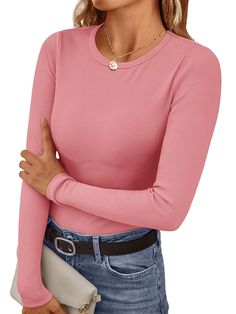 PRICES MAY VARY. 【Comfy Material】The womens crewneck tops is made of premium stylish ribbed knit fabric. Breathable, skin friendly, stretchy, soft and warm. Basic long sleeve shirts is highly elastic and adapts to different body types, making it a wardrobe essential. 【Features】Women thermal tops, classic crew neck design, tight and lightweight, perfectly fit your figure, creating an elegant and slim fit. This fitted t shirt can be worn alone or layered, and the solid color is versatile. 【Easy to Basic Long Sleeve Shirt, Overalls Casual, Pants Overalls, Heels Sneakers, Womens Thermal, Leather Jacket Outfits, Womens Crewneck, Women Long Sleeve Tops, Long Sleeve Tee Shirts