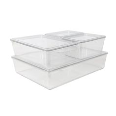 three clear plastic containers with lids