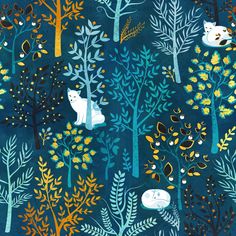 White fox resting on winter blue forest , Raspberry Creek Fabrics Forest Animals Illustration, Fox Fabric, Animals Illustration, Golden Texture, Woodland Critters, Scale Fabric, Pet Fox, Blue Forest, Fall Watercolor