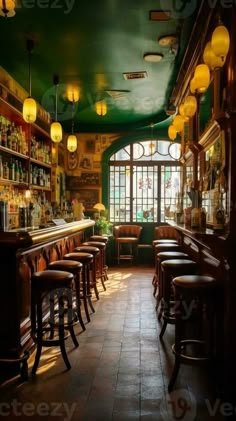 Irish pub interior tiled floor, Generative AI American Pub Interior, Irish Pub Wedding Reception, Green Pub, Interior Tiles Floor, Pub Lighting