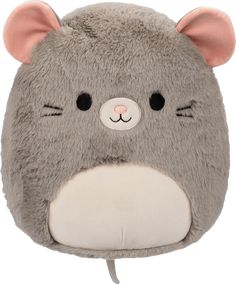 a gray and white stuffed animal with ears