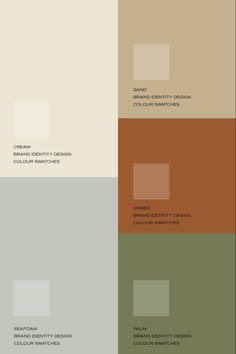 the different shades of brown, beige and green are shown in this color palettes