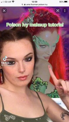 Womens Villain Costumes, Poison Ivy Hair Tutorial, Poison Ivy Hairstyles, Poison Ivy Red Hair, Simple Poison Ivy Costume, Female Villain Costumes Ideas, Poison Ivy Eye Makeup, Poison Ivy Makeup Tutorial, Easy Poison Ivy Costume Diy