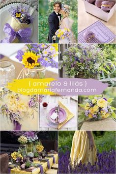 a collage of photos with lavender and sunflowers