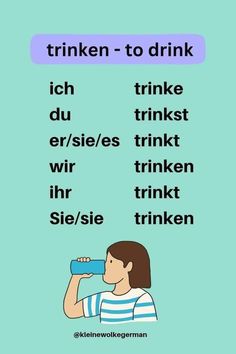 a man drinking from a cup with the words think to drink in german on it