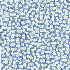 a blue and white background with daisies