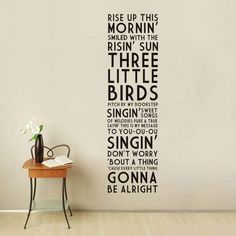 Don't Worry About A Thing (Bob Marley) Lyric Wall Decal Wall Sticker Bob Marley Lyrics, Bob Marley Songs, Living Room Decor On A Budget, Traditional Wall Art, Family Rules, Wall Quotes Decals, Removable Wall Decals, Vinyl Wall Stickers