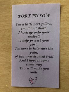 a piece of paper with writing on it that says, port - pillow i'm a little port - pillow, small and short