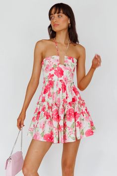 Shop the Horizons Frill Trim Mini Dress Floral Pink | Selfie Leslie Preppy Clothes To Buy, Mexico Clothes, Mimosa Brunch, Hot Party Dresses, Dresses 50s, Rush Outfits, White German Shepherd, Mini Dress Floral, Tie Up Heels