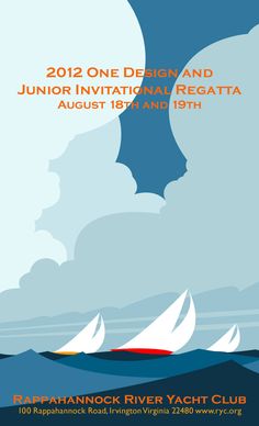 a poster for the 2012 one design and junior international regatta, with sailboats in the water