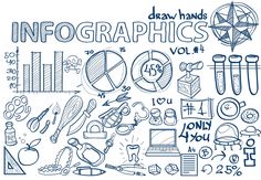 an image of info graphics vol 1 on white paper with blue marker pens and pencils