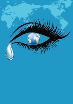 an eye with the earth in it and water dripping from its iris's lashes